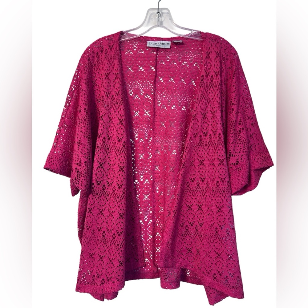 Sag Harbor open weave cardigan overpiece shrug, size 1X